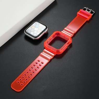 Ремешок для Apple Watch 44 mm прозрачный с кейсом (розовый) — 5